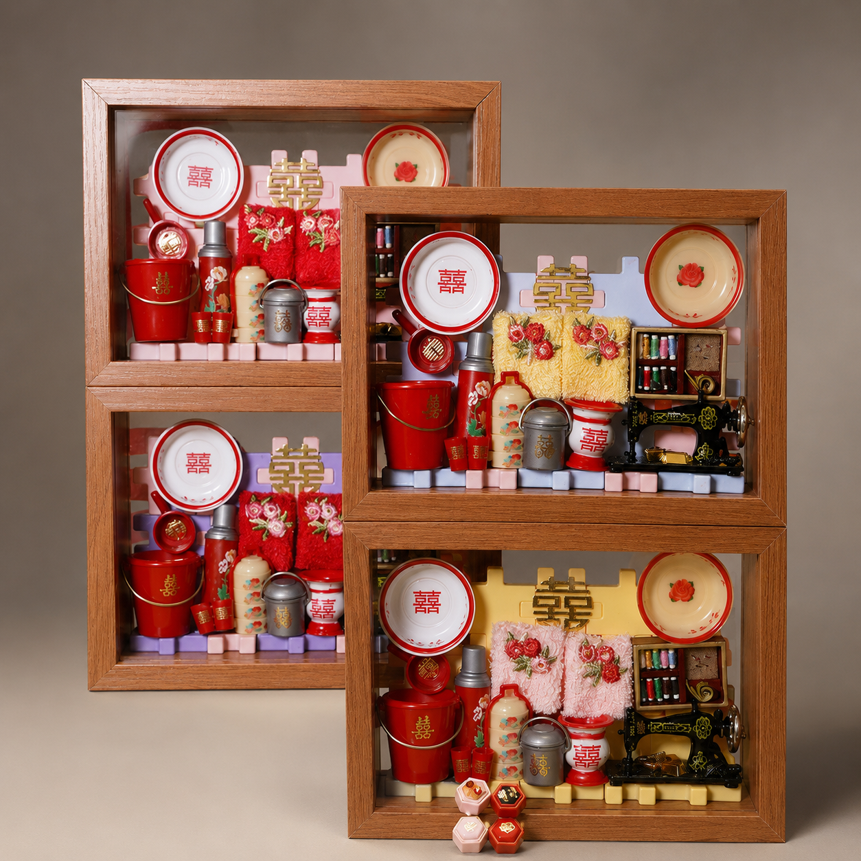 果果DIY Mini wedding dowry Deluxe Version 18-piece 20-piece Photo Frame style Food Toy Dollhouse nostalgic wedding Miniature Model